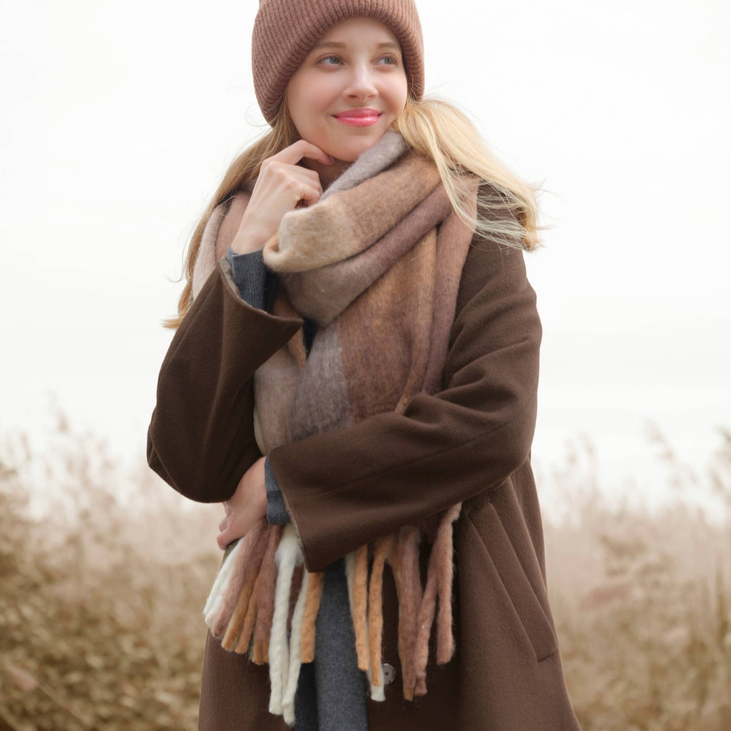 C.C Multi Color Block Plaid Check Pattern Woven Winter Scarf