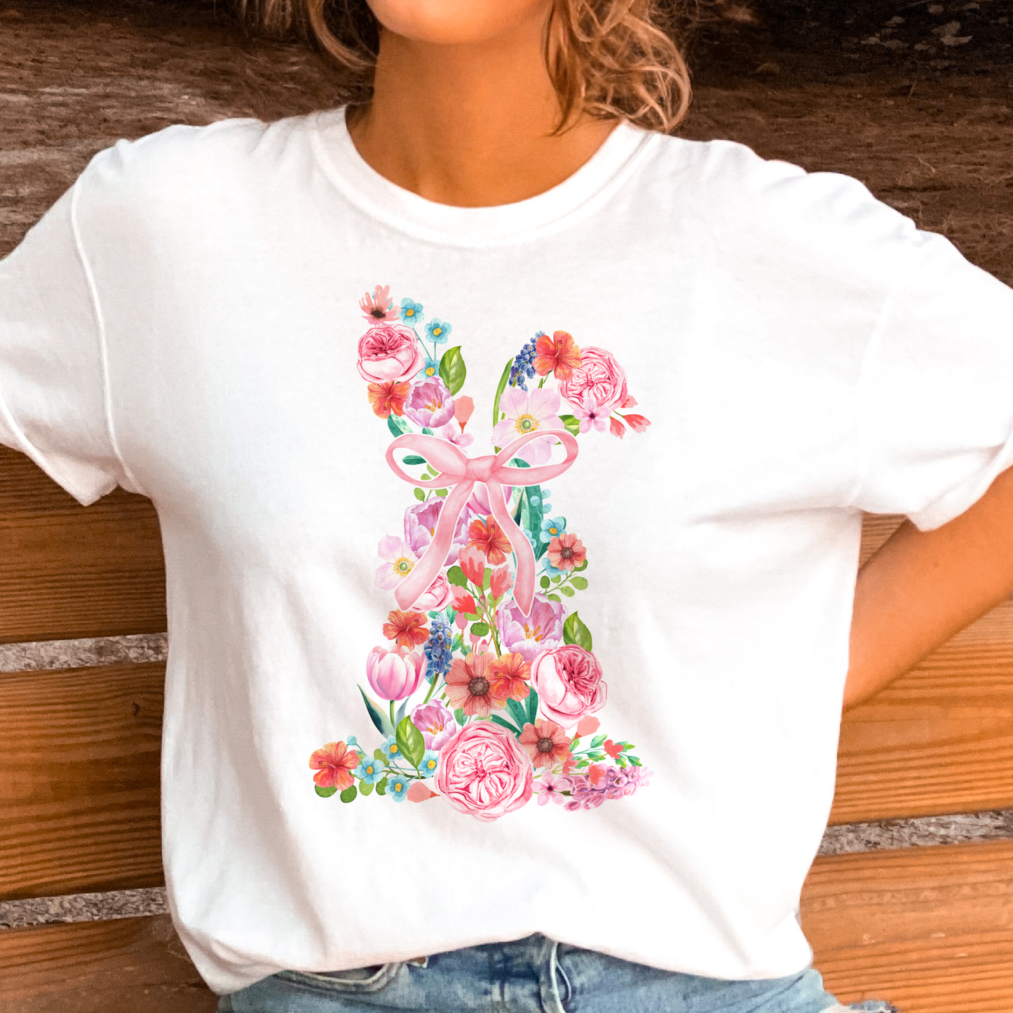 Easter Graphic Tee Easter Floral Bunny Graphic Tshirt