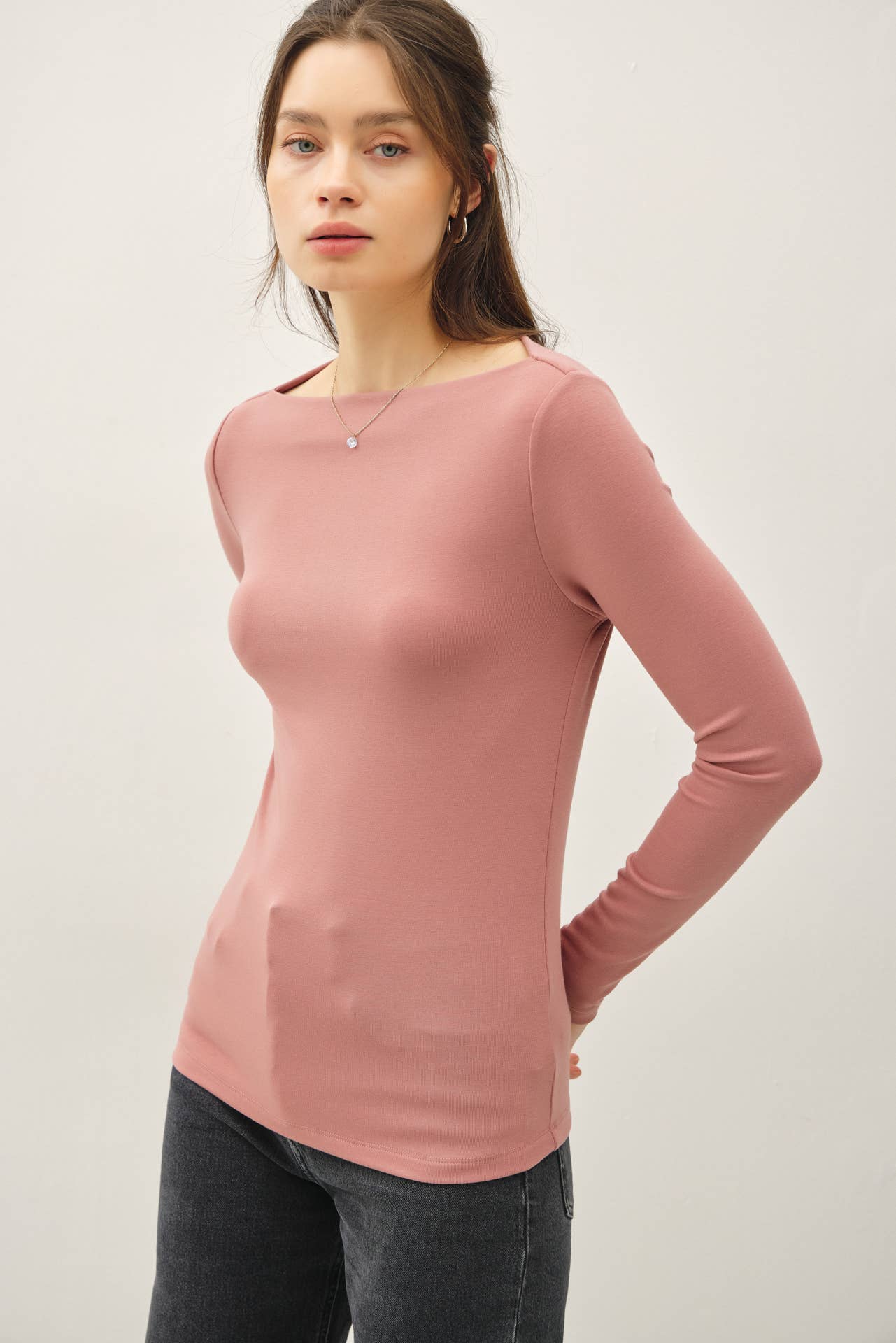Basic Boat Neck Long Sleeved Top
